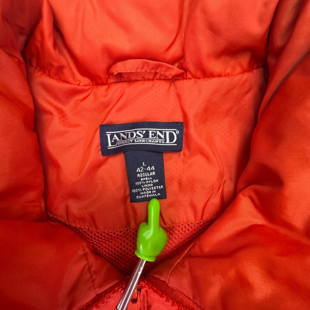 Lands' End Jacket‎ Mens Large Hidden Hood Red Collared Rain Jacket Windbreaker - Picture 3 of 8